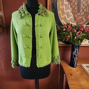 Michael Simon Cardigan Sweater Embroidered Green  Size S
